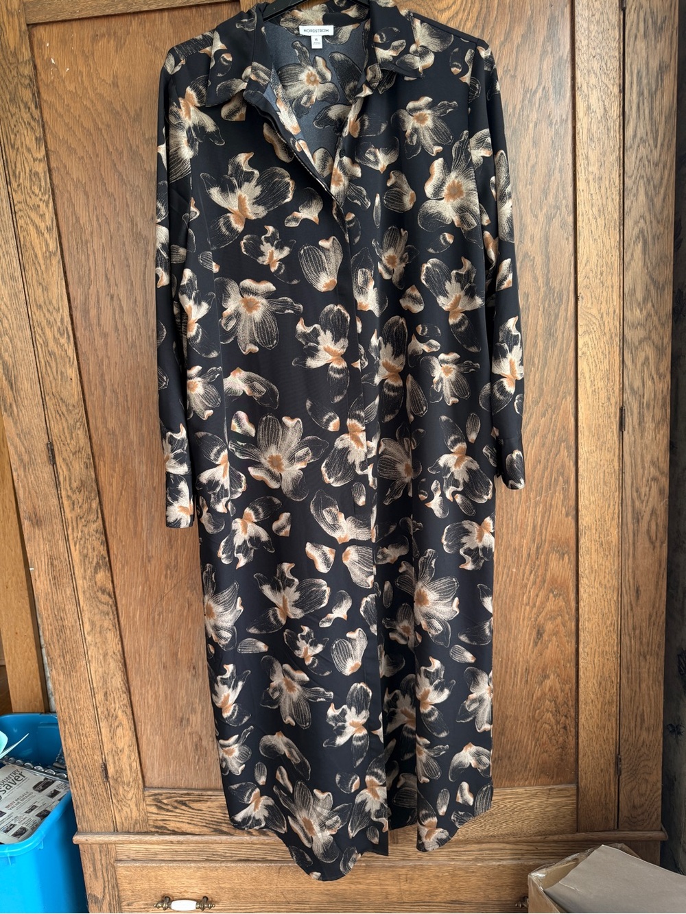 Nordstrom Black Floral Longline Trench Coat
